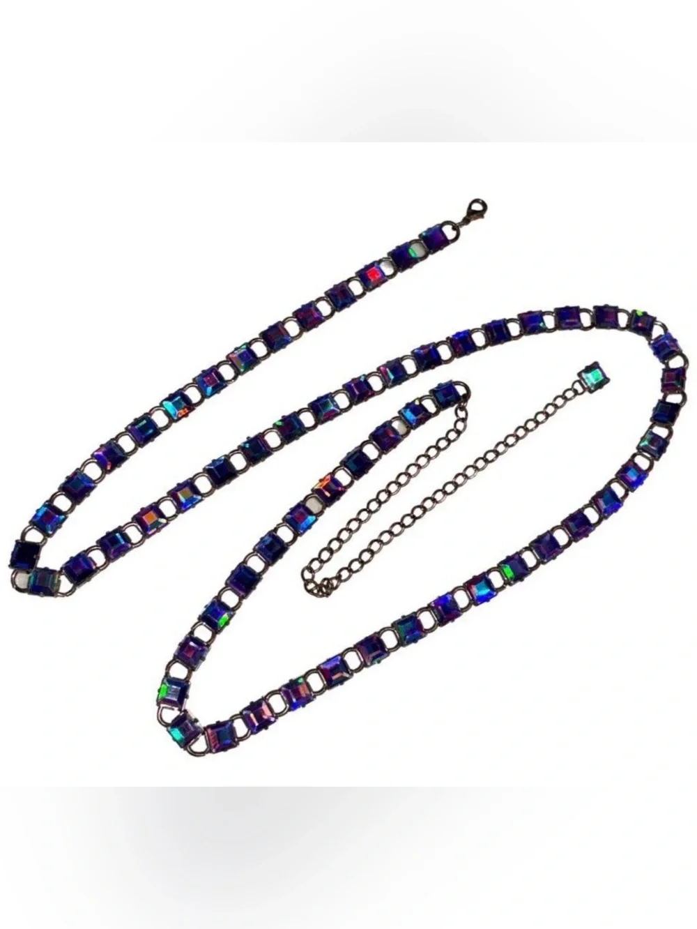 Rare Quality 40” Long Purple Iridescent Link Necklace Vintage 90s Style